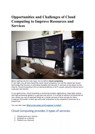 Opportunities and Challenges of Cloud Computing to Improve Resources and Services