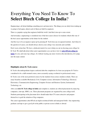 Select Btech college in India