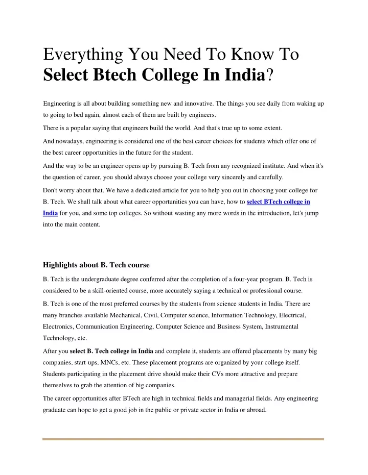 everything you need to know to select btech