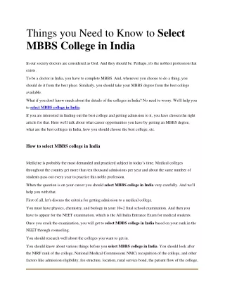 Select MBBS college in India