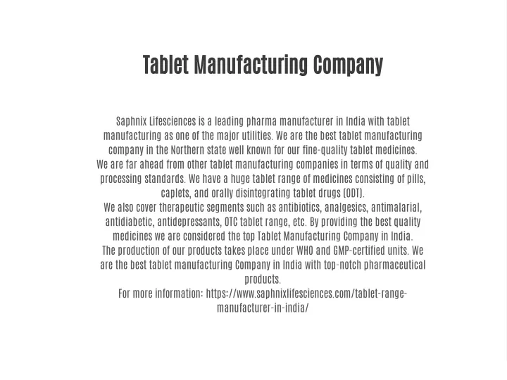 tablet manufacturing company