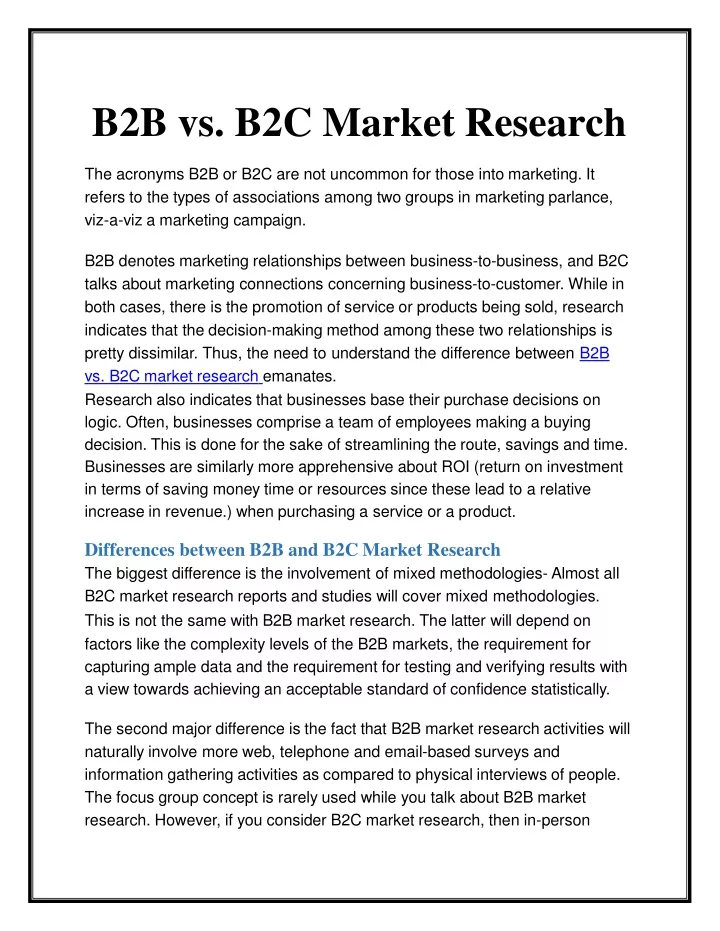 b2b vs b2c market research