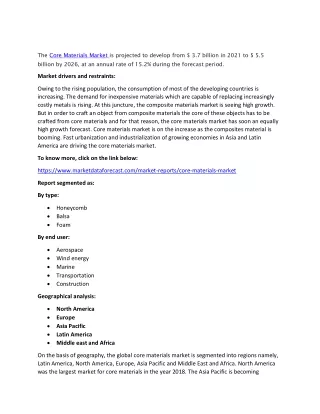 the core materials market is projected to develop