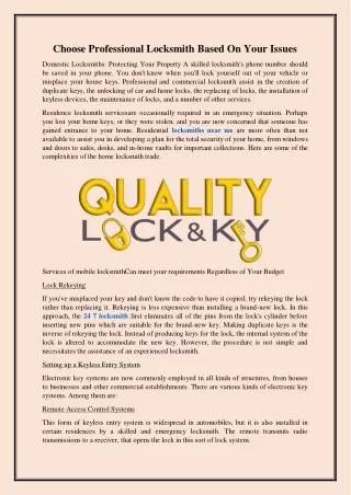 Choose Professional Locksmith Based On Your Issues