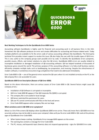 Modern Methods to  Resolve the QuickBooks Error 6000 Series