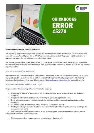 How to Troubleshoot QuickBooks Payroll Update Error code 15270 | Accounting-assi