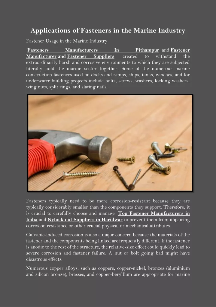 applications of fasteners in the marine industry