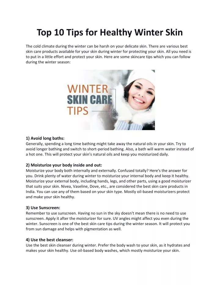 top 10 tips for healthy winter skin