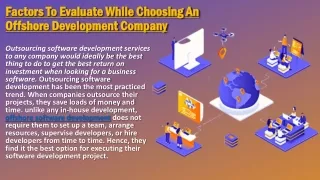 Factors To Evaluate While Choosing An Offshore Development Company