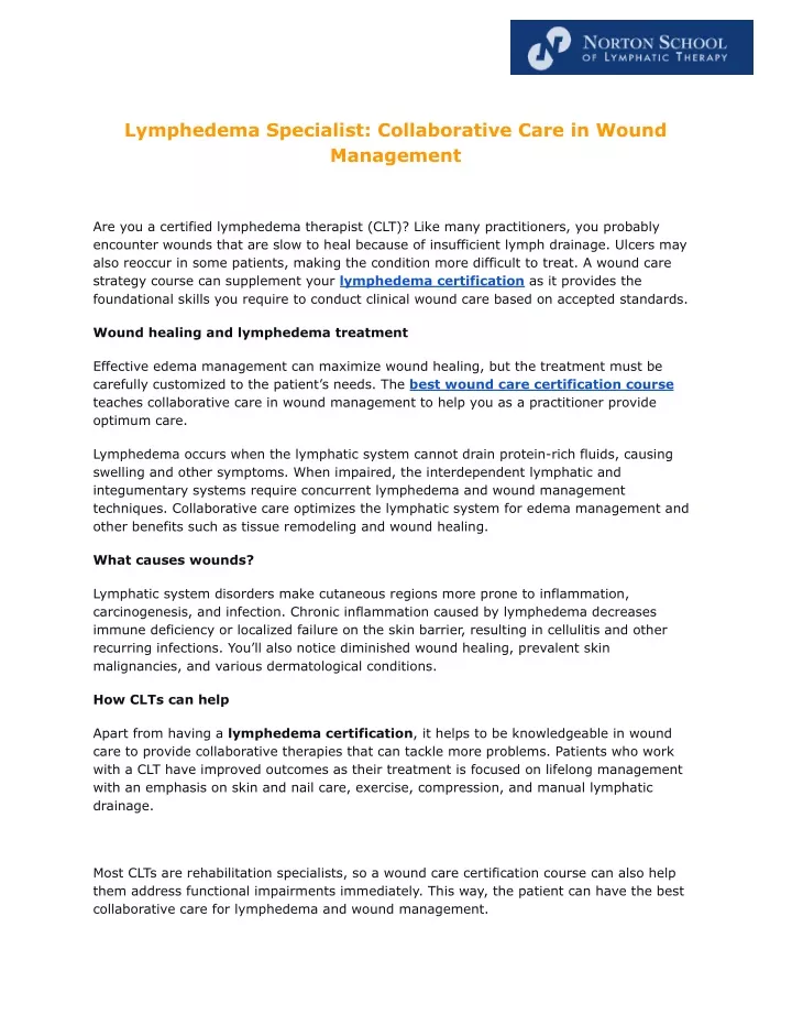 lymphedema specialist collaborative care in wound