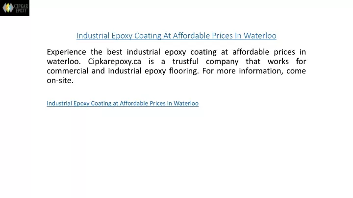 industrial epoxy coating at affordable prices in waterloo