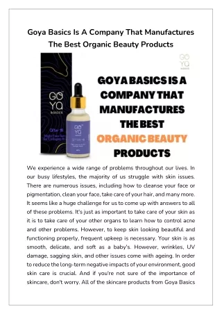 Goya Basics Is A Company That Manufactures The Best Organic Beauty Products