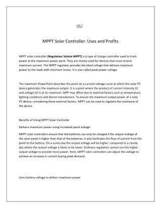 MPPT Solar Controller: Uses and Profits