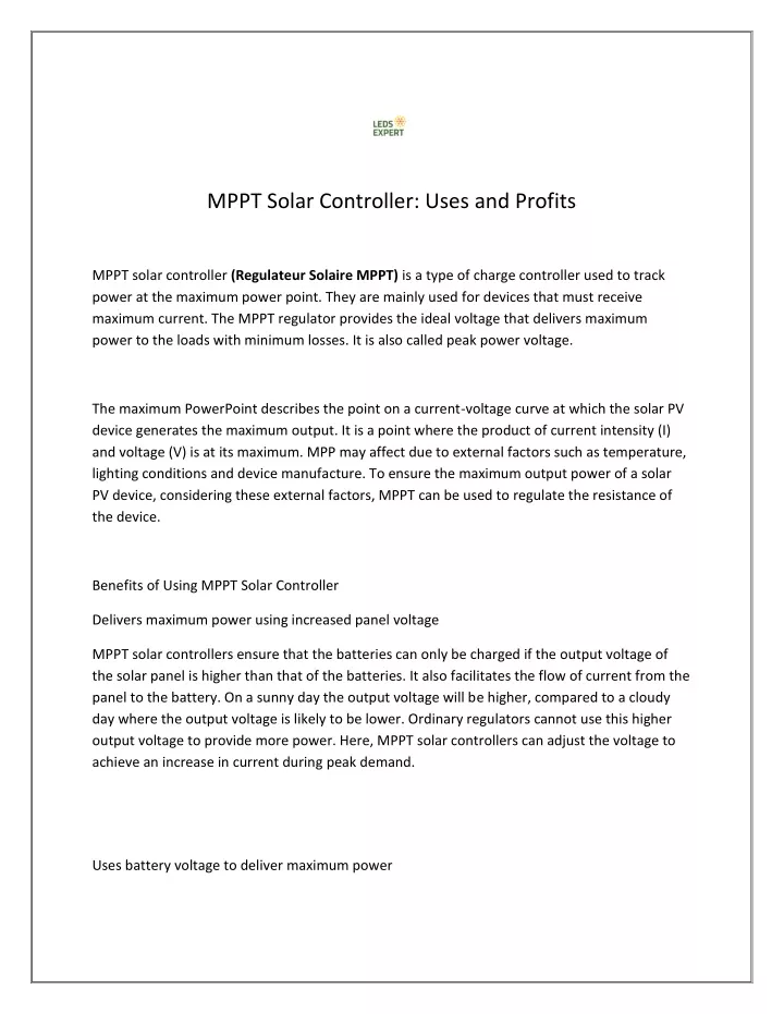 mppt solar controller uses and profits