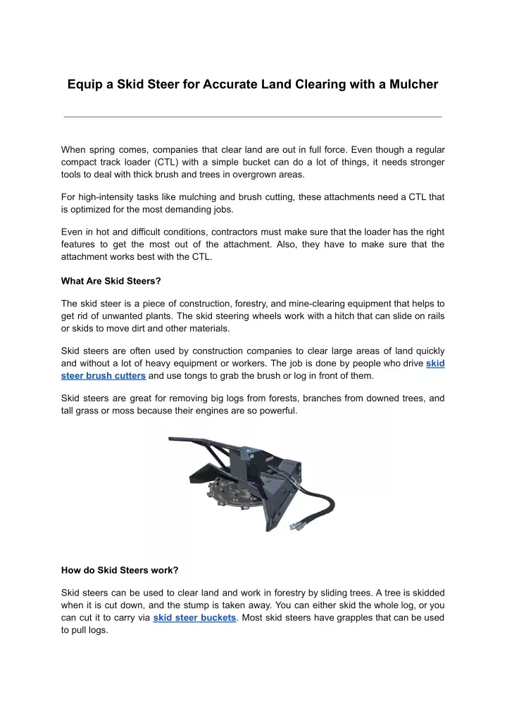 equip a skid steer for accurate land clearing