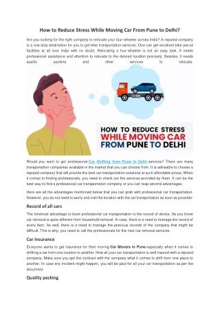 how to reduce stress while moving car from pune