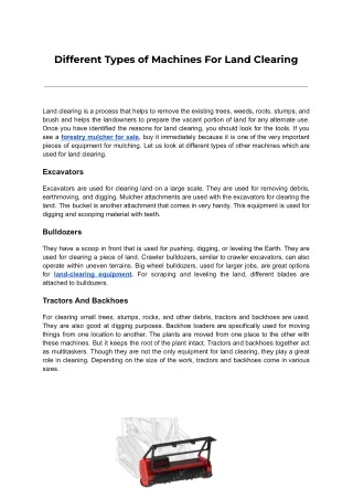 Different Types of Machines For Land Clearing