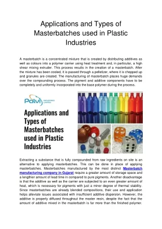 Applications and Types of Masterbatches used in Plastic Industries