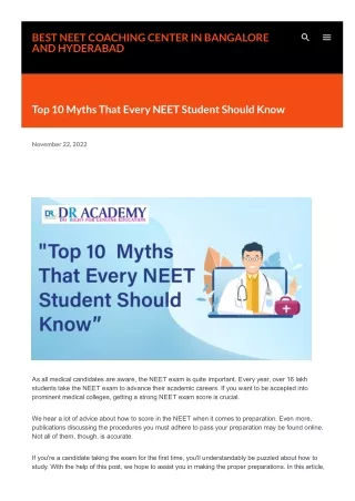 Top 10  Myths That Every NEET Student Should Know
