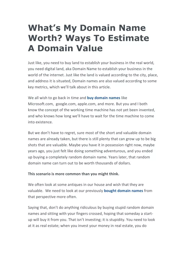 PPT What Is My Domain Name Worth PowerPoint Presentation Free 