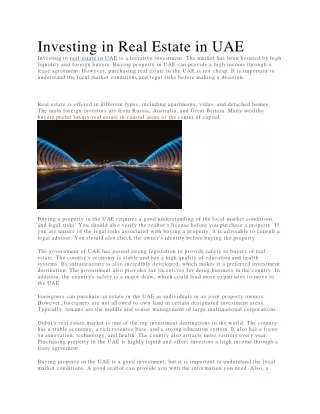 Investing in Real Estate in UAE