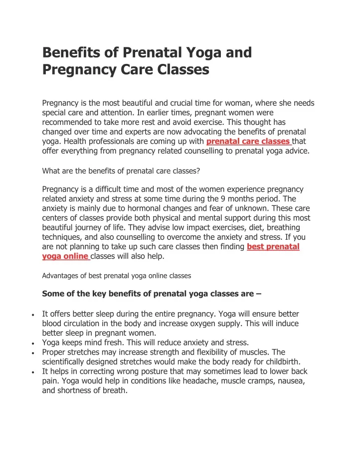 benefits of prenatal yoga and pregnancy care