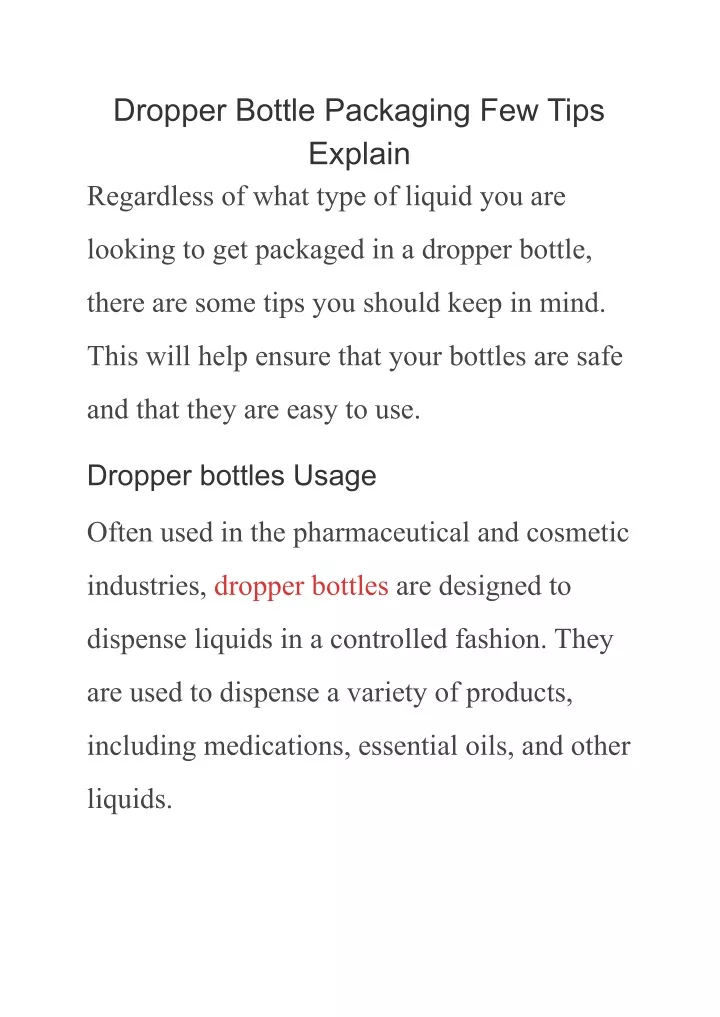 dropper bottle packaging few tips explain