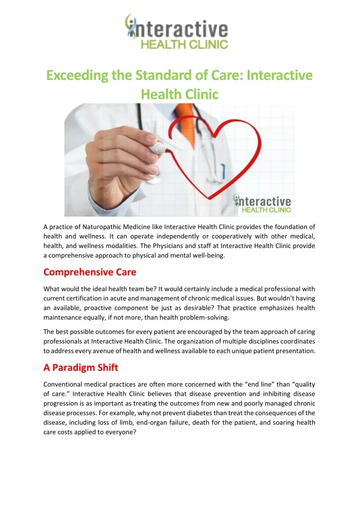 exceeding the standard of care interactive health
