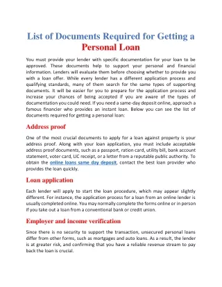 List of documents required for getting a personal loan
