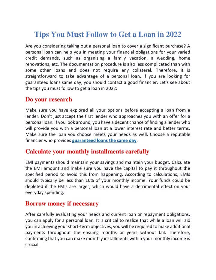 tips you must follow to get a loan in 2022