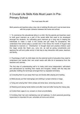 5 Crucial Life Skills Kids Must Learn In Pre- Primary School