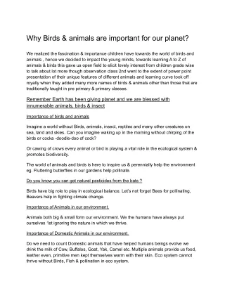 Why Birds & animals are important for our planet