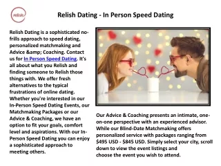 Relish Dating - Speed Dating - Matchmaking – Coaching