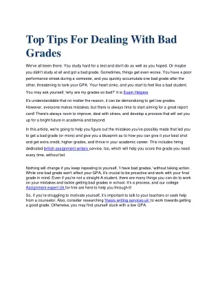 Top Tips For Dealing With Bad Grades