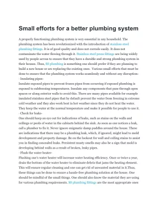 Small efforts for a better plumbing system
