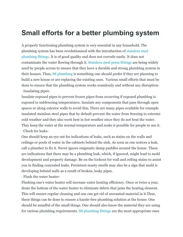 small efforts for a better plumbing system