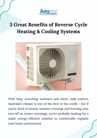 3 Great Benefits of Reverse Cycle Heating & Cooling Systems