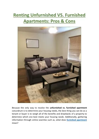 Renting Unfurnished VS. Furnished Apartments - Pros & Cons