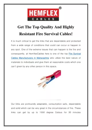 Fire Survival Cables Manufacturers in Maharashtra Call-8010336422