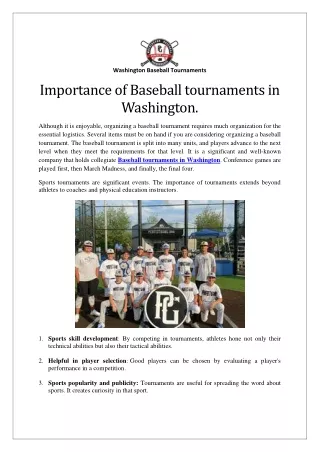 Are You Looking for Youth Baseball Tournaments 2023 near me in Washington?
