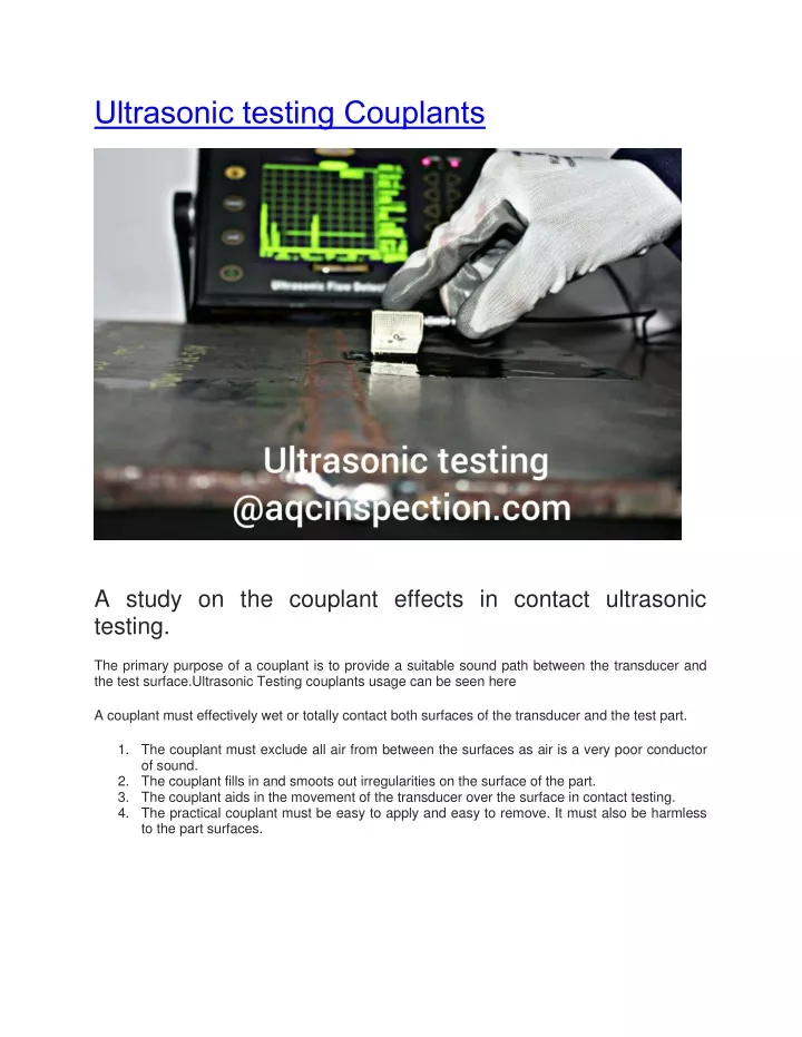 Ppt Ultrasonic Testing Couplants One Stop Ndt Powerpoint