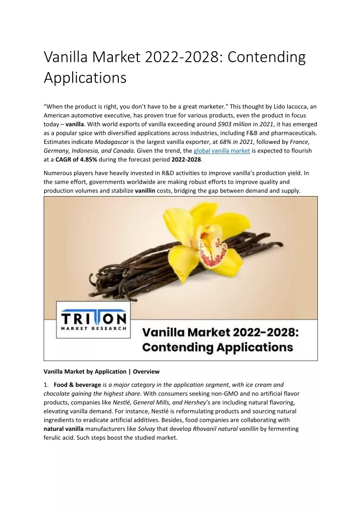 vanilla market 2022 2028 contending applications