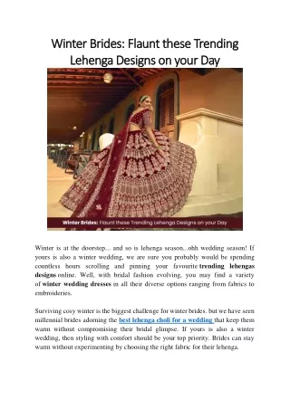 Winter Brides Flaunt these Trending Lehenga Designs on your Day