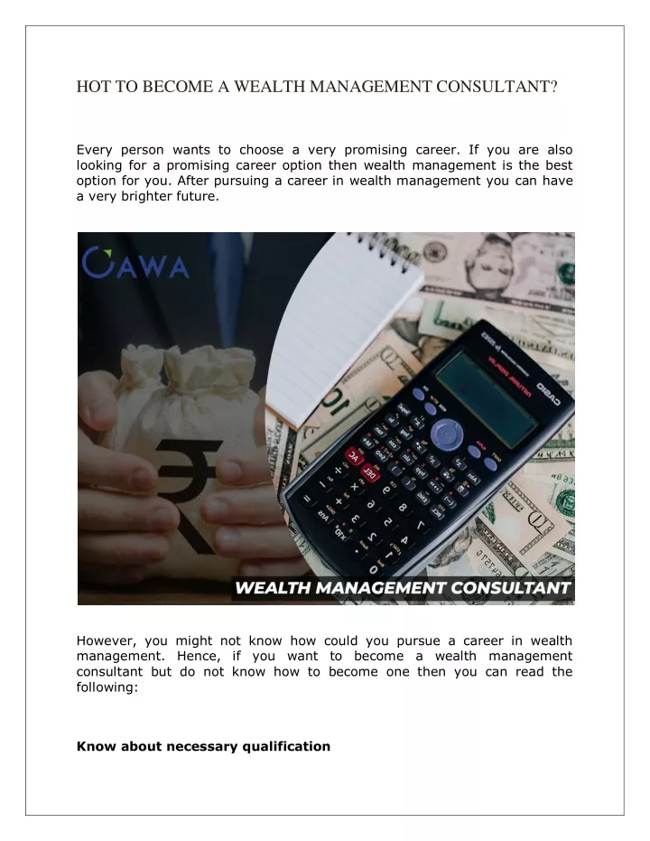 hot to become a wealth management consultant