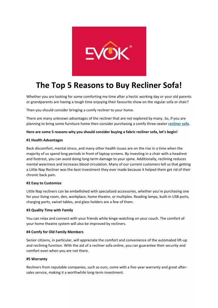 the top 5 reasons to buy recliner sofa