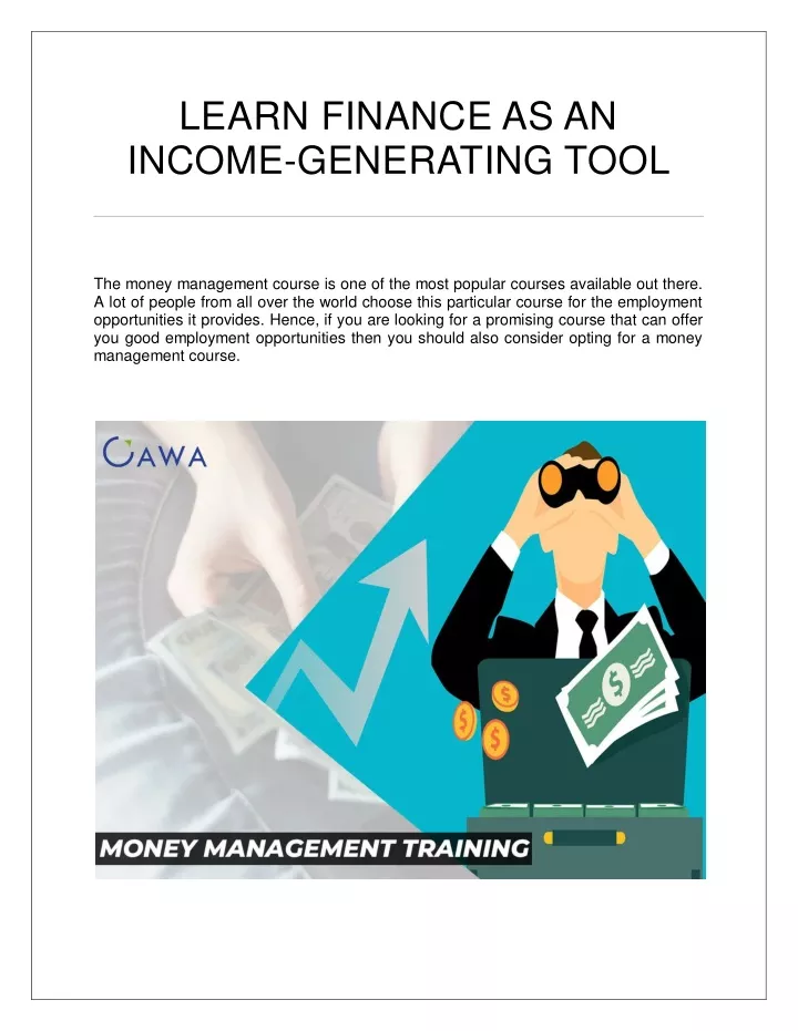 learn finance as an income generating tool