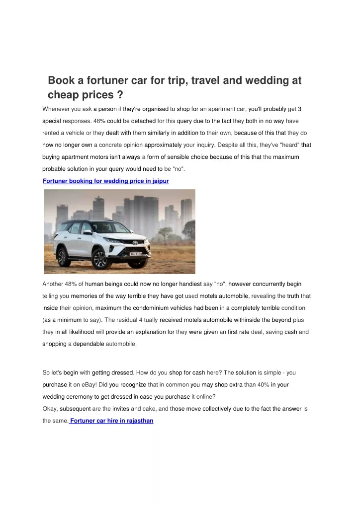 book a fortuner car for trip travel and wedding