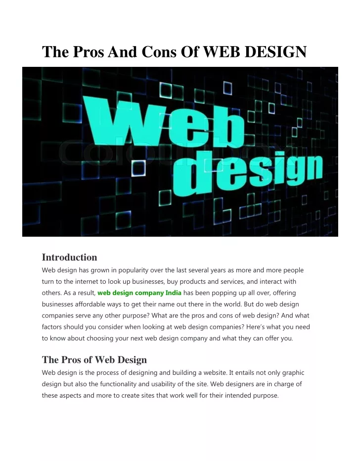 the pros and cons of web design