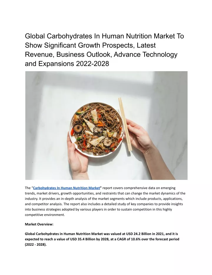 global carbohydrates in human nutrition market