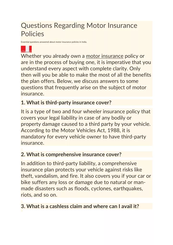 questions regarding motor insurance policies